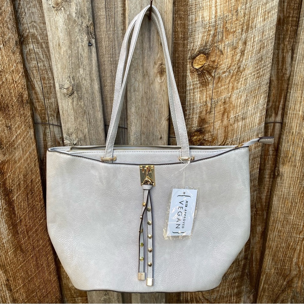 Vegan Leather Tote Bag NEW with tags light grey with gold hardware